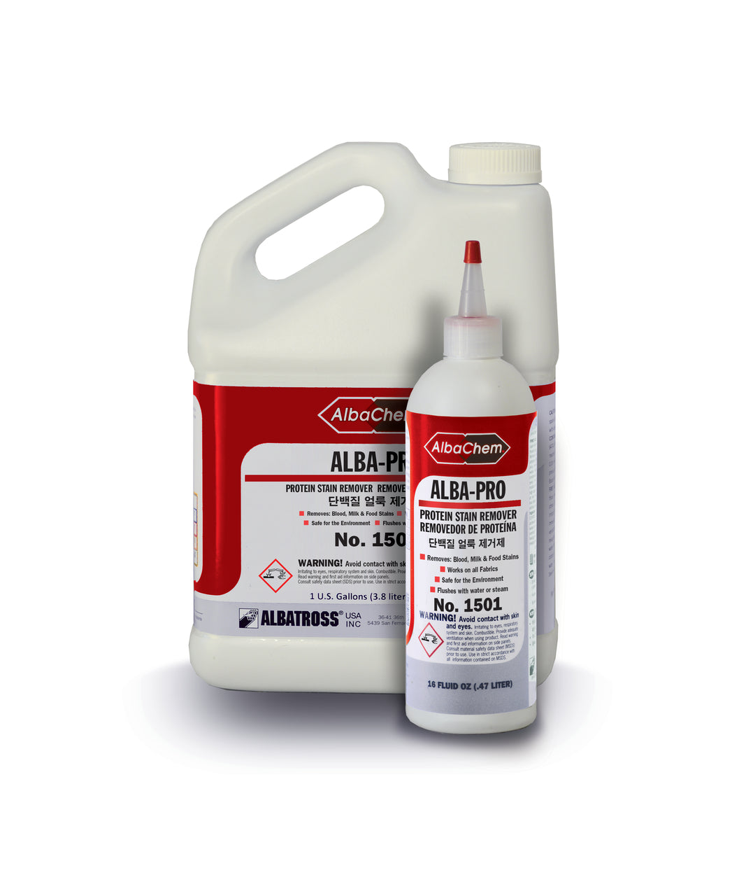 Alba Pro protein and blood stain remove 1gal and 16 oz. bottle
