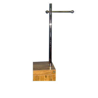Towel rack on a wooden base with a white background